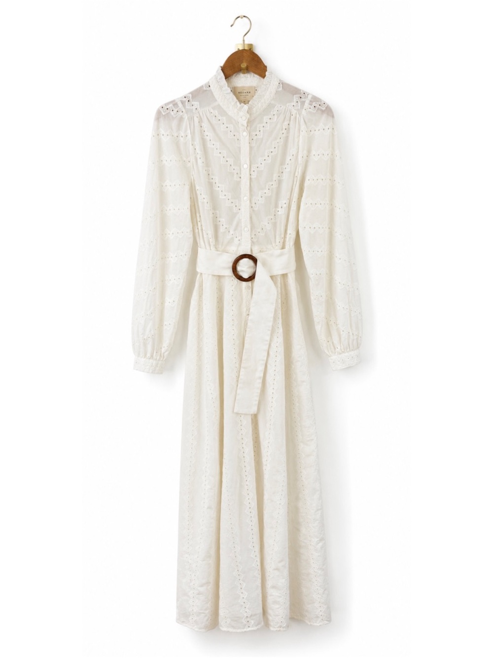 NWT Sezane Maxi White Long-Sleeve Cotton Embroidered Havane Dress - Picture 2 of 7